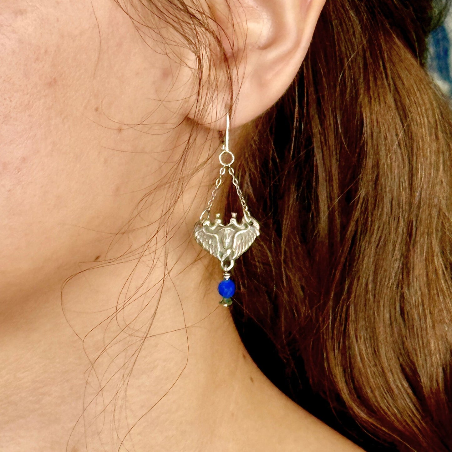 Egyptian Revival Crowned Cranes with Lapis Earrings