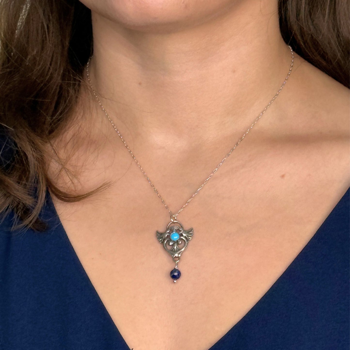 Lotus w/Turquoise & Lapis Necklace