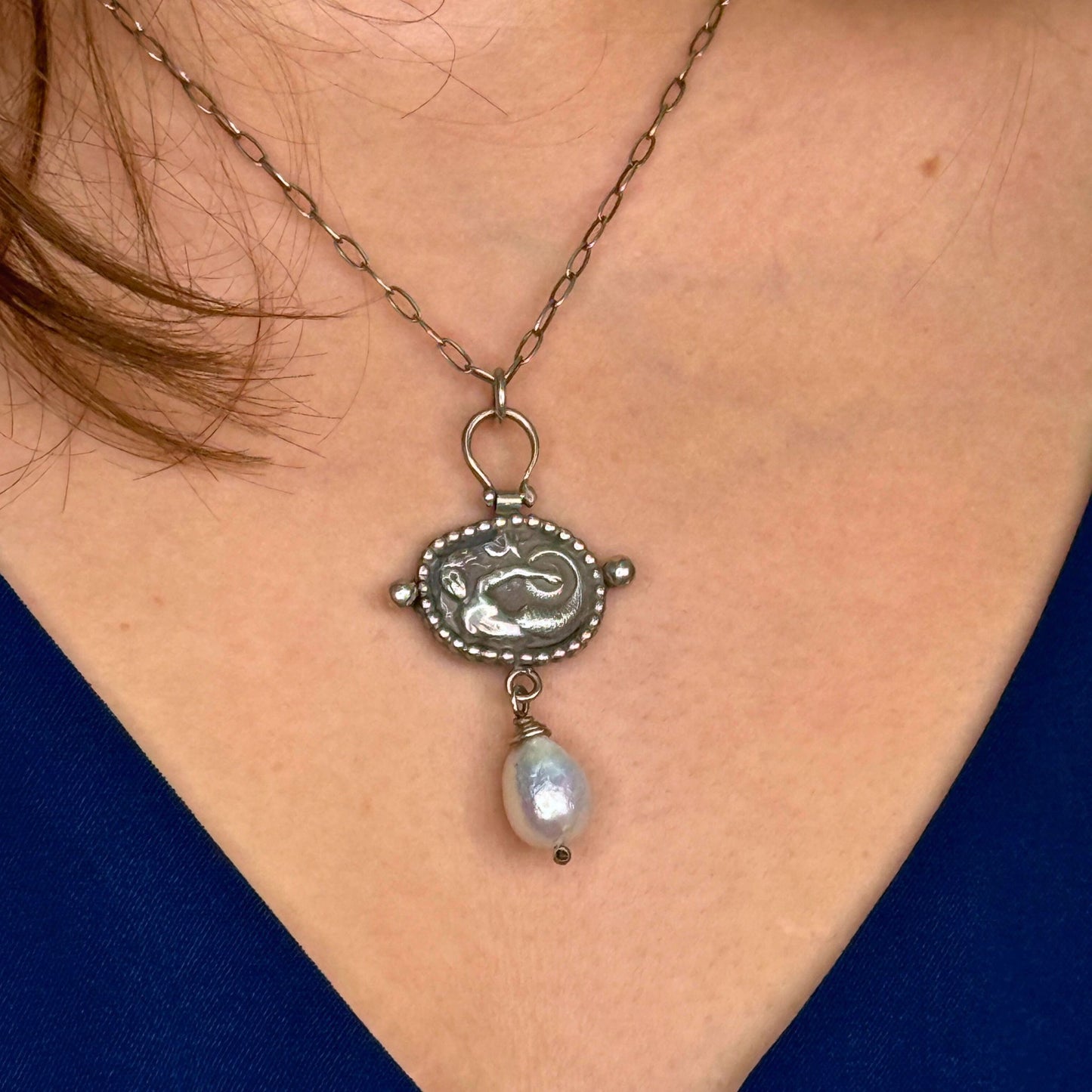Roman Revival Mermaid with Baroque Pearl Necklace