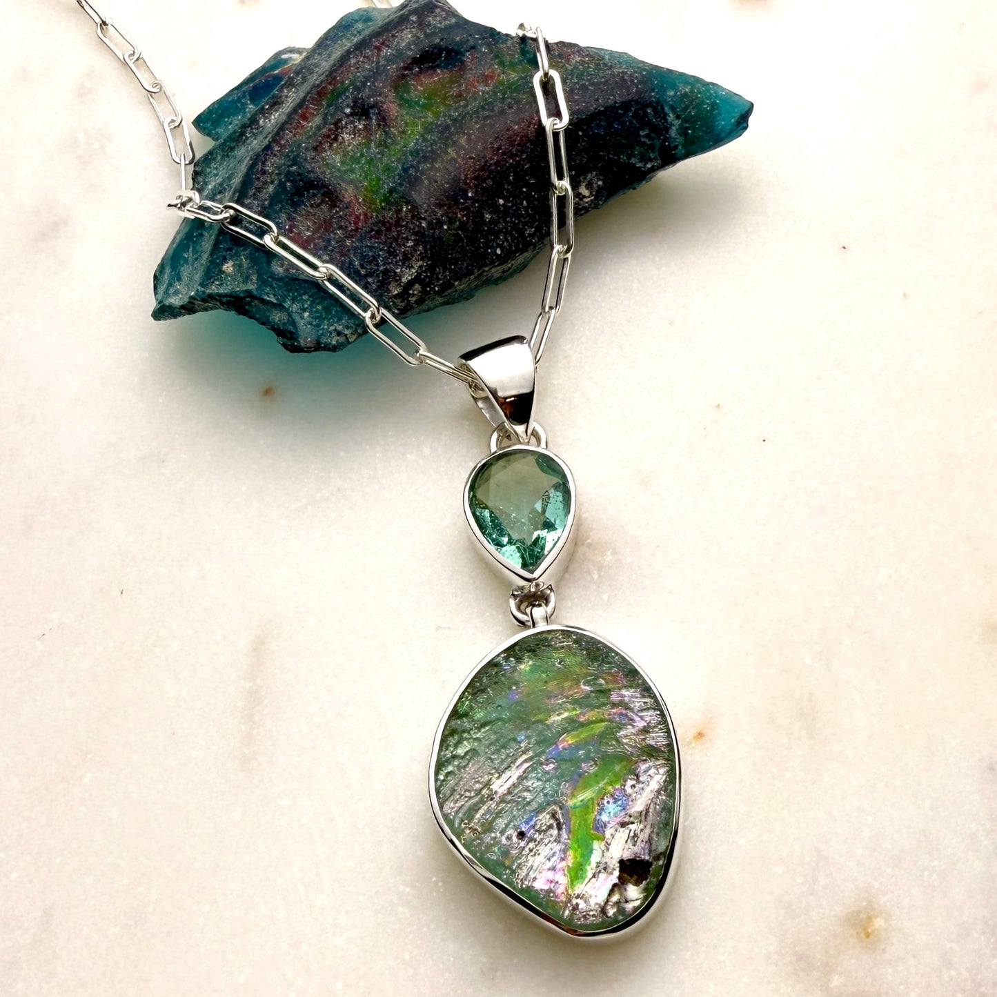 One-of-a-Kind Ancient Roman Glass Necklace in Sterling Silver