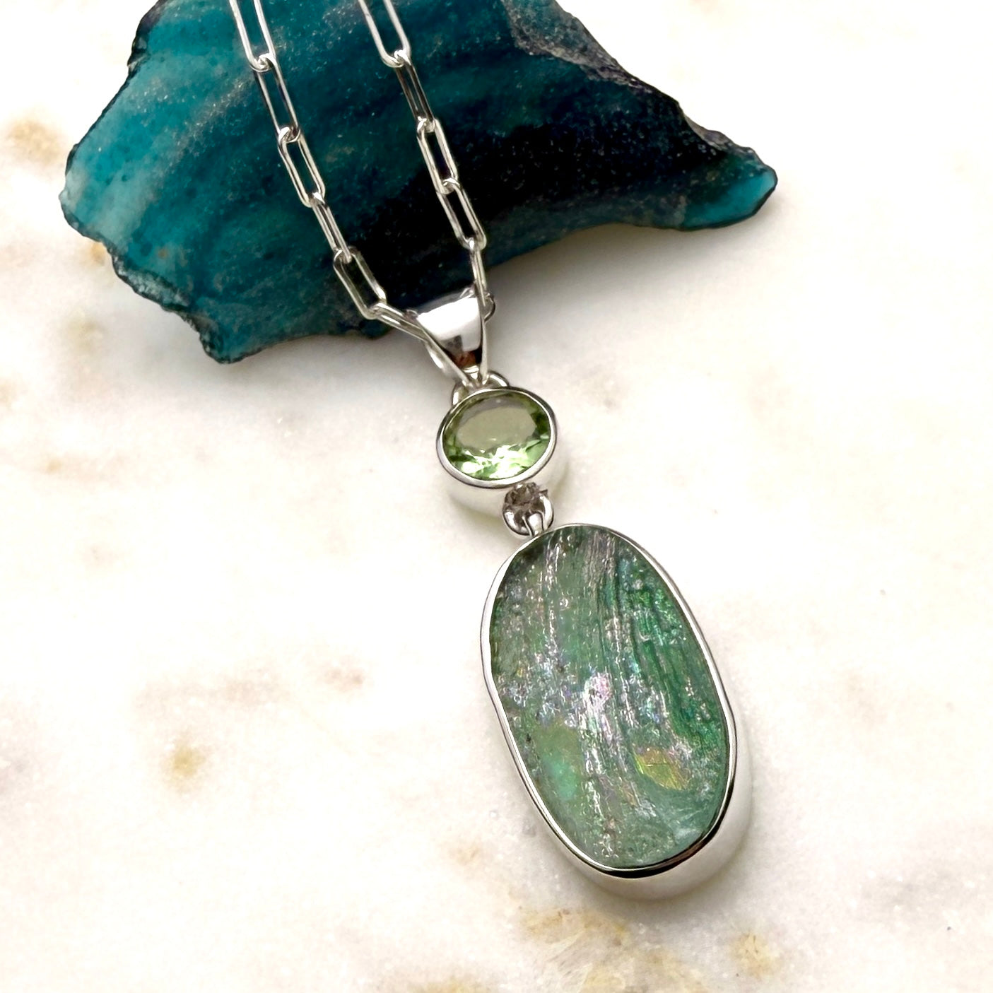 One-of-a-Kind Ancient Roman Glass Necklace in Sterling Silver