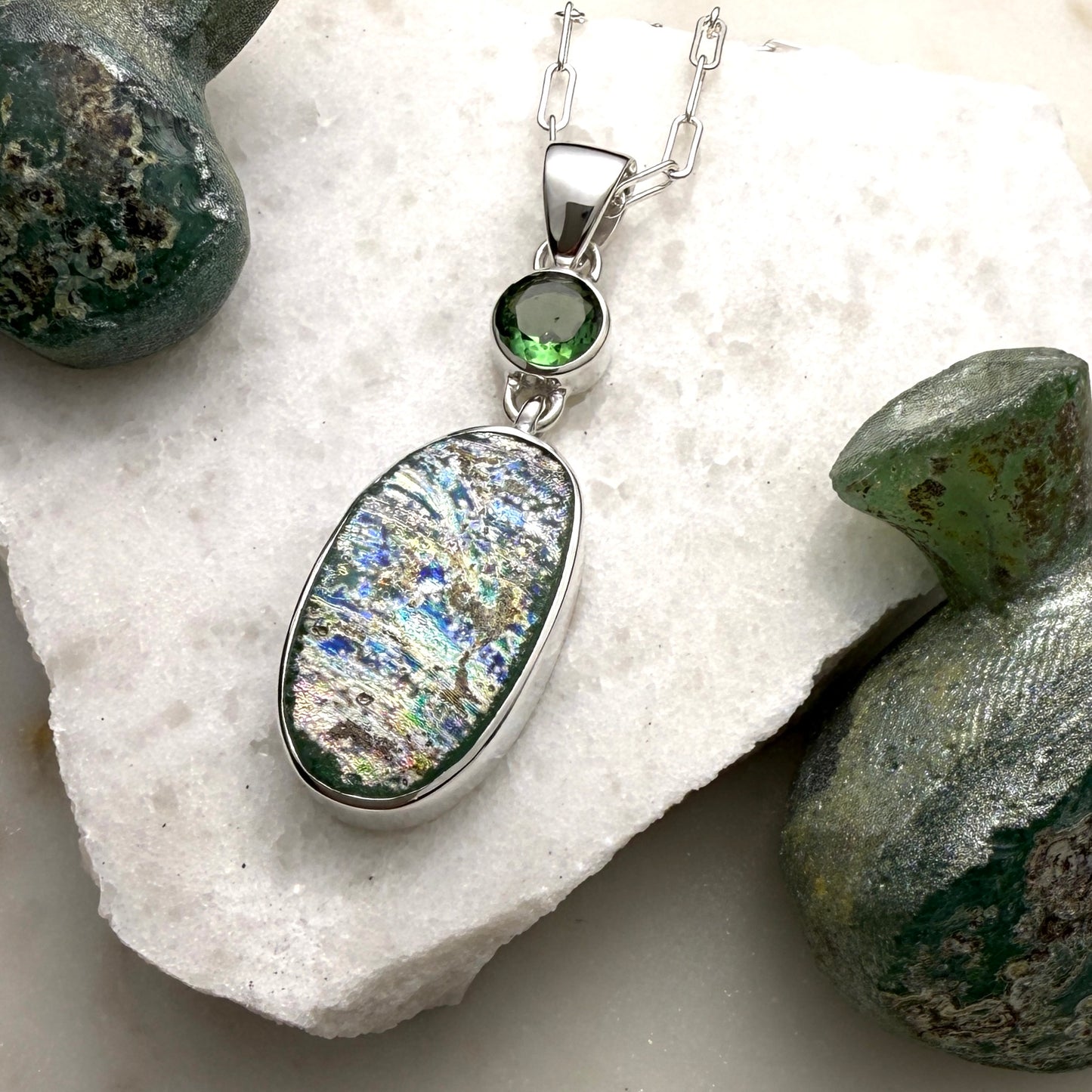 One-of-a-Kind Ancient Roman Glass Necklace in Sterling Silver