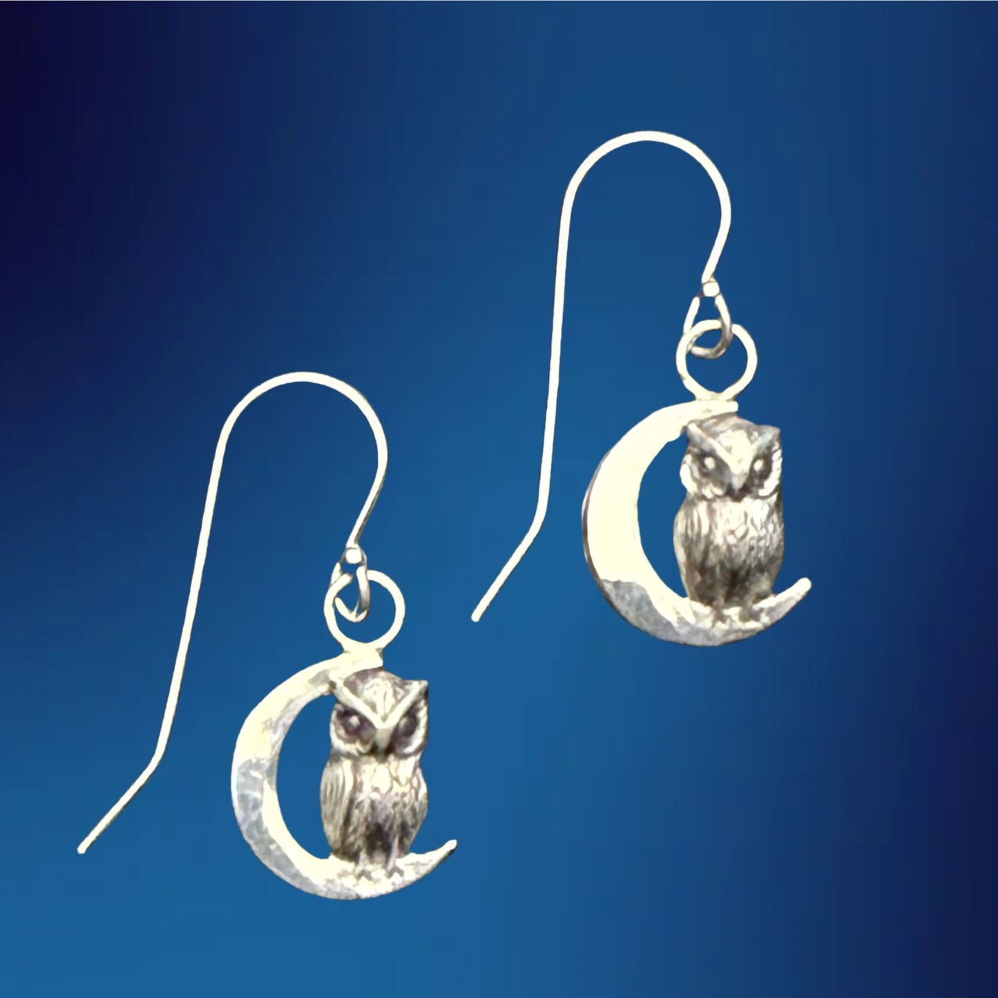 Owl on Crescent Moon Earrings