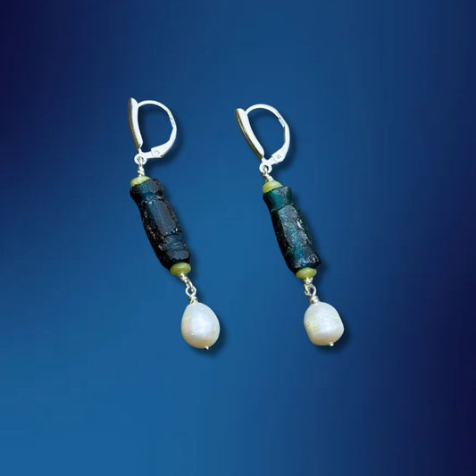 One-of-a-Kind Ancient Roman Glass Bead Earrings