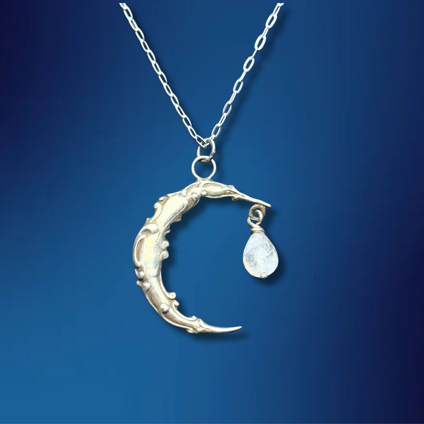Art Nouveau Victorian Crescent Moon with Moonstone Drop Necklace