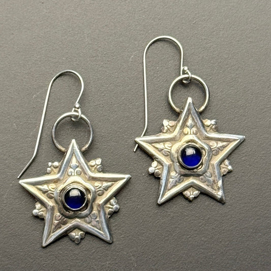 French Star w/ Synth Blue Sapphire Earrings