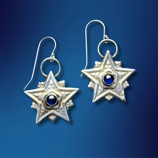 French Star w/ Synth Blue Sapphire Earrings