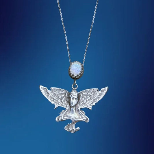 Art Nouveau Faerie with Carved Moonstone Necklace