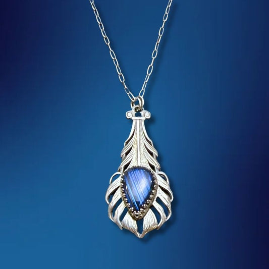 Art Nouveau Labradorite Peacock Feather
