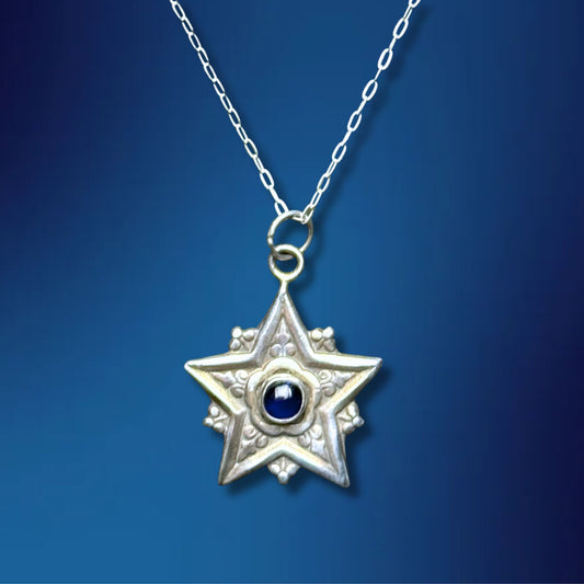 Art Nouveau French Star with Lab Sapphire Necklace
