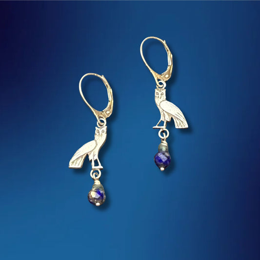 Egyptian Revival Owl with Lapis Earrings