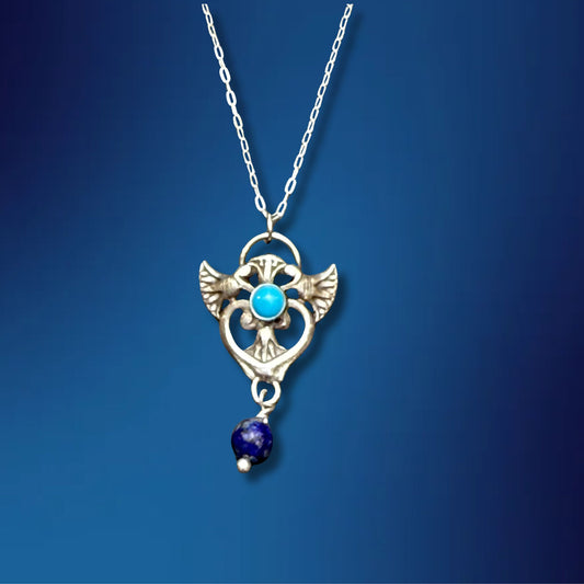 Lotus w/Turquoise & Lapis Necklace