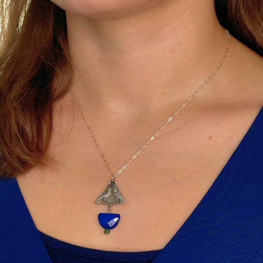 Egyptian Revival Owls and Lapis Necklace