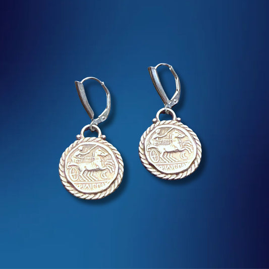 Greek Revival Phillip II Macedon Coin Earrings in Sterling Silver