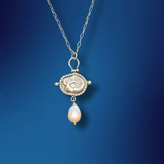 Roman Revival Mermaid with Baroque Pearl Necklace