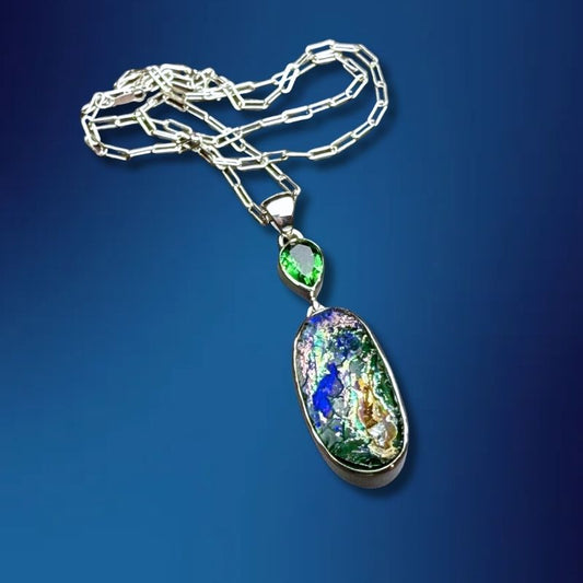 One-of-a-Kind Ancient Roman Glass Necklace in Sterling Silver