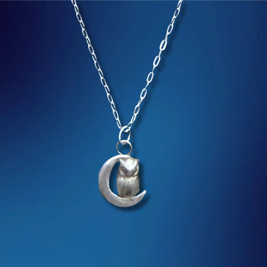 Owl on Crescent Moon Necklace