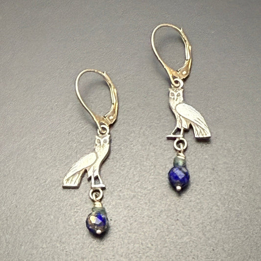 Egyptian Revival Owl with Lapis Earrings