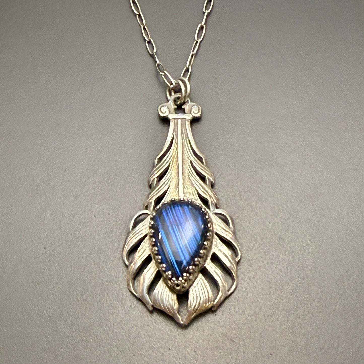 Art Nouveau Labradorite Peacock Feather