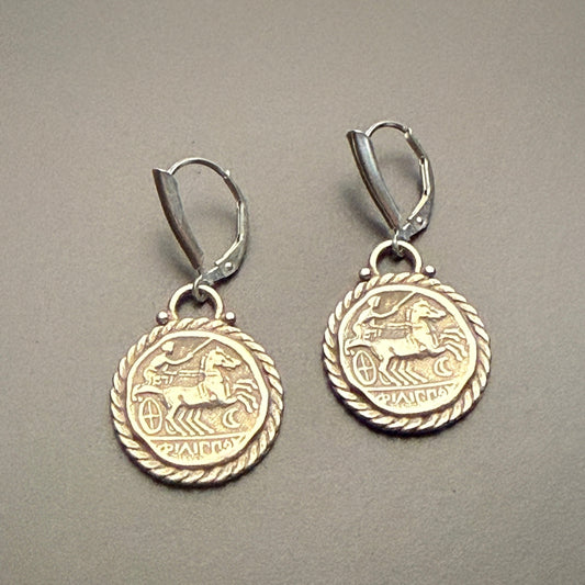 Greek Revival Phillip II Macedon Coin Earrings in Sterling Silver